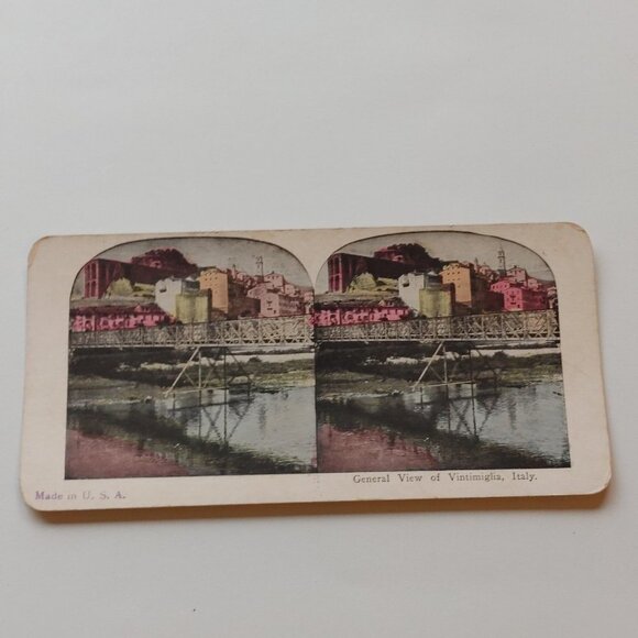 Antique Stereograph Card General View of Ventimiglia, Italy - Picture 1 of 3